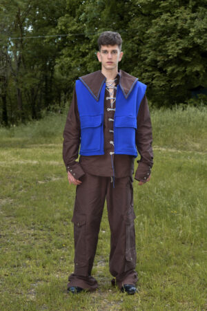 Gilet stile pescatore in felpa garzata blu