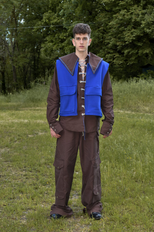 Gilet stile pescatore in felpa garzata blu